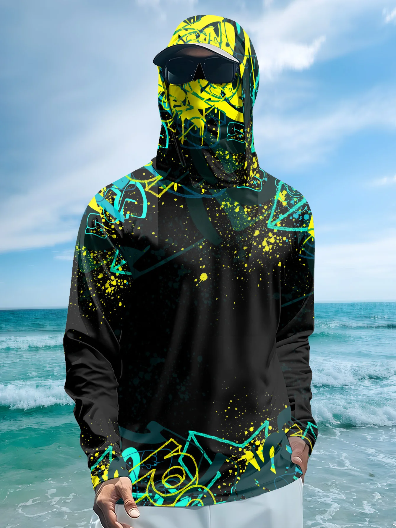 Fishing Mask Sun Protection - 남성용 UPF50+ 자외선 차단 기능성 후드티,